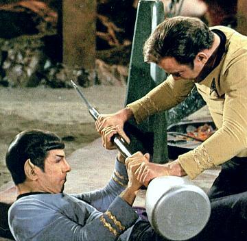 Spock and Kirk fight for a lirpa
